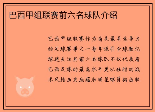 巴西甲组联赛前六名球队介绍